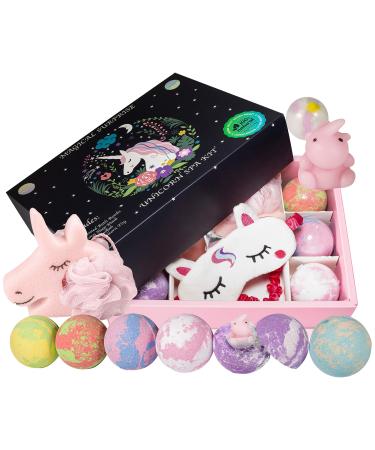 Magical Unicorn Bath Toy Spa Kit | Organic Unicorn Bath Bombs w/ Surprise Unicorn Toy  Unicorn Sleep Mask & Loofah | Excellent Girls Unicorn Birthday Gift | Safe with Natural & Organic Ingredients