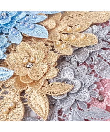 3D Dark Blue Lace Applique - Floral Beaded Rhinestone Trim for Wedding Dresses and Clothing - Buy Online on GoSupps.com