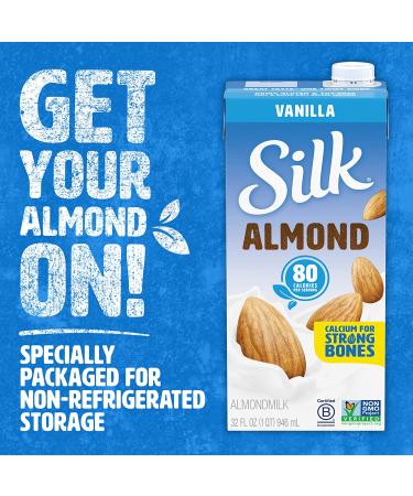 Silk Almond Milk Vanilla - Dairy-Free, Non-GMO, 6 Pack (1 Qt Each) - Buy Online on GoSupps.com