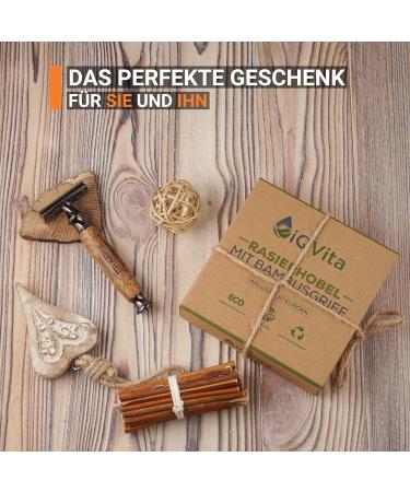IQVITA Premium Bamboo Razor Plane - Eco-Friendly Wet Razor for Men & Women - Includes 10 Blades & Zero Waste eBook - Buy Online on GoSupps.com
