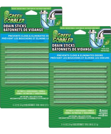 Green Gobbler Fresh Scent Drain Cleaner & Deodorizer Sticks- Prevents Sink & Shower Drain Clogs Prevents Odors Septic-Safe - 8 Count (2 PACK)