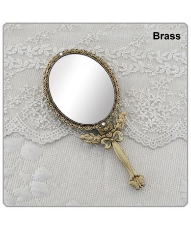 Butterfly Designed Double Sided Magnification Hand Held Makeup Metal Mirror Folding Handle Stand Travel Mirror (Large  Brass)