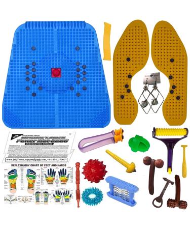 Japjy Acupressmatte Blue Family Kit with magnets pyramids sujok ring thumb massager ball stripes tongue cleaners finger energy wooden rolls palm exerciser jimmy opener earring -be4