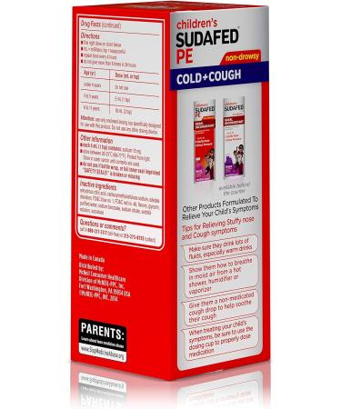 Children's Sudafed PE Non-Drowsy Grape Cold & Cough Syrup - 4 fl oz - Buy Online on GoSupps.com
