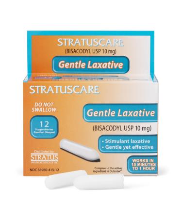 STRATUS PHARMACEUTICALS Bisacodyl Laxative Suppositories 10mg for Constipation Relief for Adults, Fast Acting Suppository, 12 Count