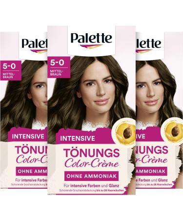 Tinted Cream Palette 5-0 Medium Brown (3 x 115 ml) temporary hair colour for intense colours and shine up to 28 washes ammonia-free