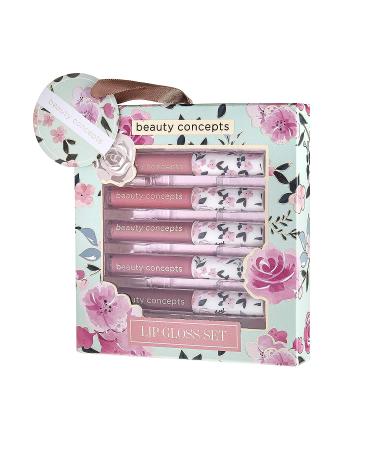 Beauty Concepts Lip Gloss Collection - 5 Piece Pink Lip Gloss Set in Sage Floral Gift Box - Buy Online on GoSupps.com