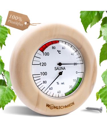 Well -made sauna thermometer hygrometer analogous to wood (birch alder or espe) - noble sauna accessories set with 2in1 feel -good function - precise temperature and air humidity knife for the sauna Espe I thermo hygrometer