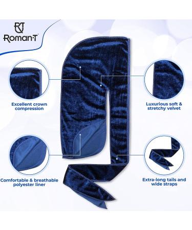 Roman-T Premium Velvet Durag for 360 Waves, Curls & Dreadlocks - Navy - Buy Online on GoSupps.com