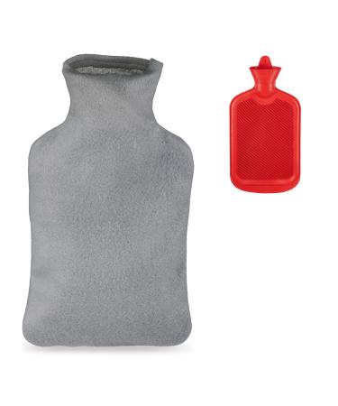 Relaxdays hot water bottle with cover fluffy cuddly hot water bottle 1.5l bed bottle odorless natural rubber grey/red 1 piece - Buy Online on GoSupps.com