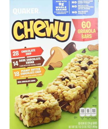Quaker Chewy Granola Bars Variety Pack 60 Count 0.84 Oz Net Wt 50.7 oz bars 50.7 ounces (717581) - Buy Online on GoSupps.com