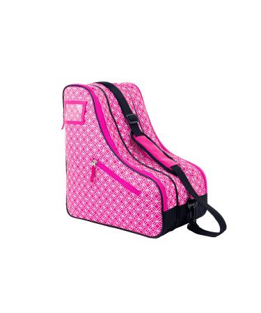 Thorza Roller Skate Bag for Girls, Pink, Stores Inline, Quad, or Ice Skates, 3 Zippered Pockets with Small Storage Compartment for Skating Accessories, Carry Handle and Shoulder Strap