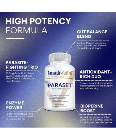 Research Verified Paraset - 120 Capsules - Natural Gut Health Enhancer - Garlic Bulb, Papain, Sweet Wormwood, Black Walnut, BioPerine - Vegan 60 Count (Pack of 2) - Buy Online on GoSupps.com