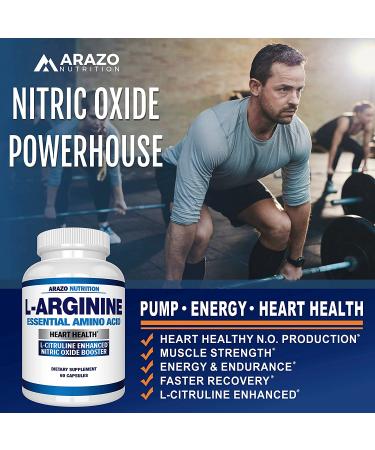 Premium L Arginine Nitric Oxide Booster - 1340mg with L-Citrulline & Amino Acids - Heart & Muscle Gain Supplement - 60 Capsules - Buy Online on GoSupps.com