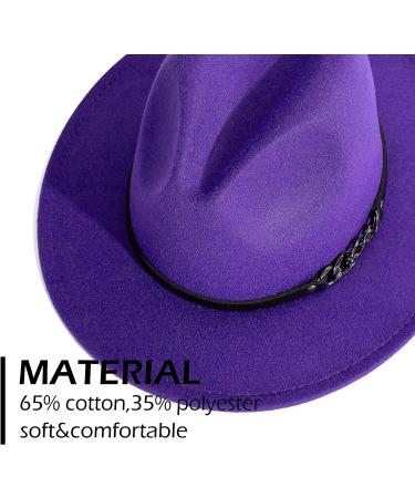 Gossifan Unisex Belt Buckle Fedora Hat in Medium Black with Wide Brim - Purple Belt | Stylish Panama Hat for Men and Women - Buy Online on GoSupps.com