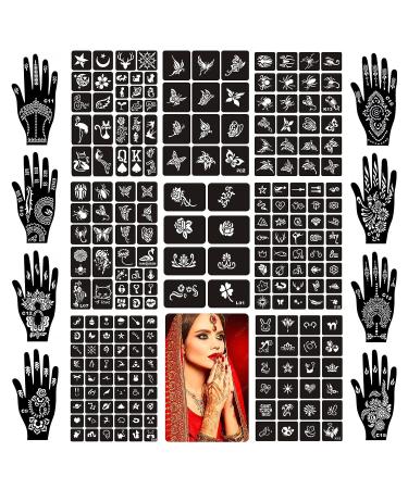 24 Sheets Henna Tattoo Stencil Kit - 280+ Reusable Indian Glitter Airbrush Stencils for Face & Body Paint - Buy Online on GoSupps.com