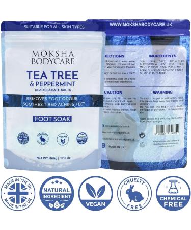 Tea Tree Oil & Dead Sea Salt Foot Soak - Made in UK - Treats Nail Fungus & Athlete's Foot - Exfoliating Spa Bath for Hard Skin - Antifungal Feet Soak - 500g - Buy Online on GoSupps.com