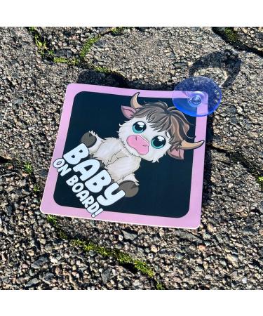 2pcs Baby on Board Car Warning Sticker Set with Suction Cups - Highland Cow Design - Buy Online on GoSupps.com