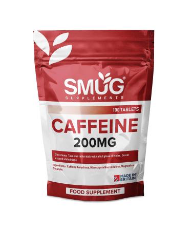 SMUG Supplements Caffeine Tablets - 100 Fast Release 200mg Pills - Improve Focus and Boost Performance and Energy - Vegan Friendly - Made in Britain