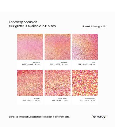 Hemway Premium Ultra Sparkle Rose Gold Holographic Glitter | Multi-Purpose Metallic Flake for Arts Crafts Nails and Cosmetics - 100g Super Chunky - Buy Online on GoSupps.com