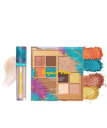 REVLON x Ashley Graham Tropical Vibes Makeup Kit in Tropical Pop, Lip gloss, Face and Eyeshadow palette, Pack of 2 Tropical Pop Kit