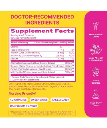 Pink Stork Lactation Support Gummies - Postpartum Breastfeeding Supplement with Alfalfa, Milk Thistle, Vitamin D & B12 - Raspberry Flavor - 40 Count - Buy Online on GoSupps.com