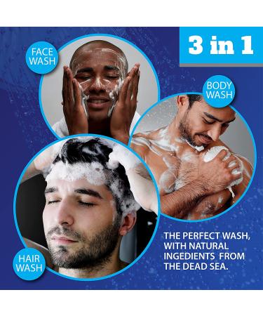 Dead Sea Collection Men's 3-in-1 Body Wash - Sandalwood Scented Shower Gel, Shampoo & Face Wash Combo - 67.6 Fl. Oz (Pack of 2) for Ultimate Freshness and Coolness - Buy Online on GoSupps.com