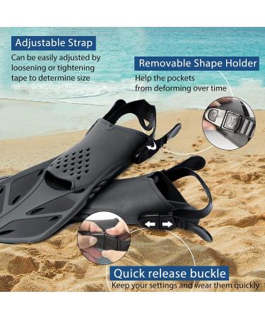 Amazqi Swim Fins - Adjustable Short Snorkel Fins for Diving & Snorkeling - Black ML/XL (Adult US Size 9-13) - Buy Online on GoSupps.com