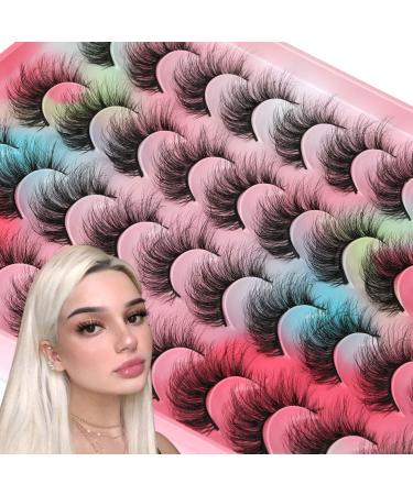 Newcally Lashes Mink Natural Wispy False Eyelashes Pack Fluffy 5D Volume Fake Eyelashes Curly Russian Strip Eye Lashes 20 Pairs Reusable Soft Flexible Lashes Bulk