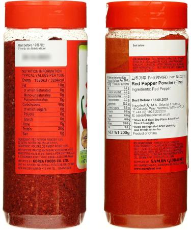 Wang Korean Gochugaru Red Hot Chilli Pepper Powder Flakes (Fine) 200g & (Coarse) 227g - Buy Online on GoSupps.com