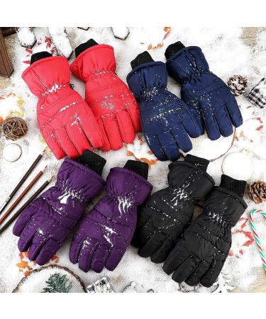 Kids Winter Ski Gloves - 4 Pairs Waterproof Mittens for Toddlers, Full Finger Snow Gloves in Purple, Black, Red, Navy Blue - Ages 1-3 - Buy Online on GoSupps.com