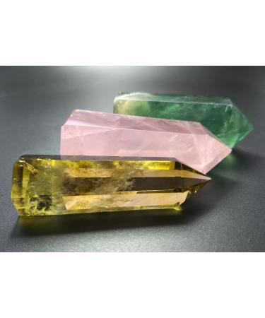 Polar Jade 3-Piece Crystal Rod Set: Rose Quartz Yellow Quartz & Fluorite for Chakra Healing & Meditation Decor - Buy Online on GoSupps.com