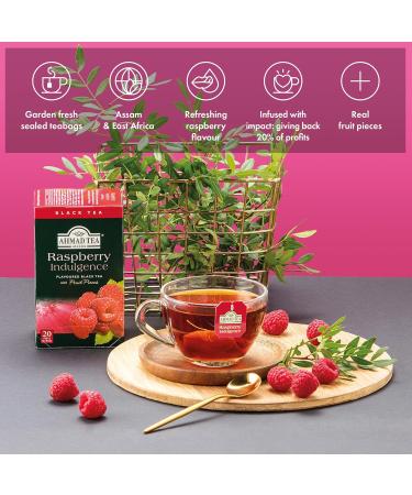 Ahmad Tea - Raspberry Indulgence - Th noir la framboise - Avec morceaux de fruits - Sachets de th emball s individuellement et scell s - 20 sachets de th avec ruban (Lot de 2) - Buy Online on GoSupps.com