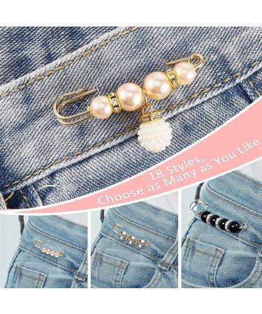 18 Piece Pearl Brooch Pins Set - Faux Rhinestone Decorative Collar Safety Pins for Women's Clothing - Elegant Style - Buy Online on GoSupps.com
