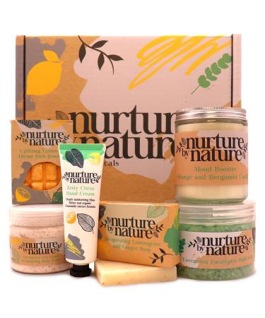 RELAX & RE-ENERGIZE | Energizing Spa Gift Basket by Nurture by Nature Botanicals | Essential Oils, Bath Salts, Orange, Soap, Bath Bombs, Candle & more | Mothers Day Gift | Bath Set - Buy Online on GoSupps.com