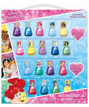 Townley Girl Disney Princesss Kids Washable Super Sparkly Dress Shaped Peel-Off Nail Polish Set for Girls  18 Colors