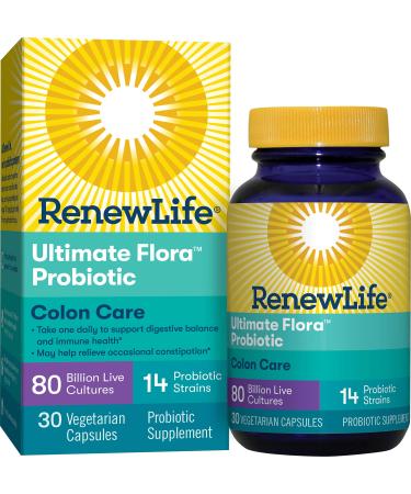 Renew Life Ultimate Flora Colon Care Probiotic 80 Billion Live Cultures 30 Vegetarian Capsules