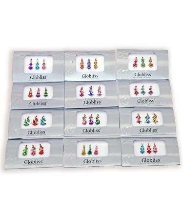 Globliss 6 Pack Indian Bindis Face Gems Sticker Set - 18 Long Forehead Stickers in Silver, Golden & Colorful Hues - Buy Online on GoSupps.com
