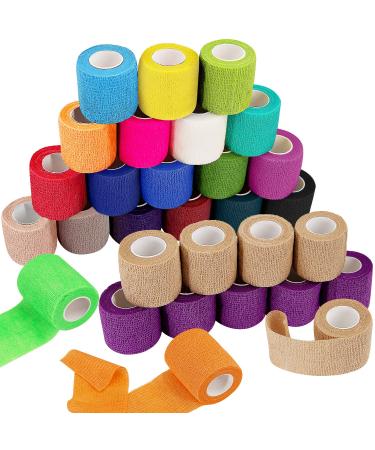BQTQ 30 Rolls Cohesive Bandage 2 Inch Self Adherent Sport Wrap Tape Breathable Athletic Tape for Human and Animals Ankle Sprains Swelling 22 Colours Rainbow 2 Inch