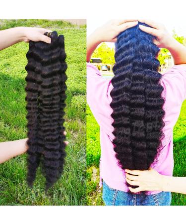 Brazilian Loose Deep Wave Human Hair Bundles - 26 28 30 Inches, Natural Black Color - Bundle Deal for Human Hair Extensions - Buy Online on GoSupps.com