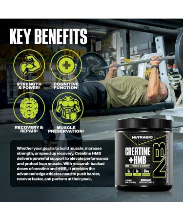 NutraBio Creatine + HMB- Creatine Monohydrate with HMB Powder for Muscle Growth Increased Strength- 30 Servings (Unflavored) - Buy Online on GoSupps.com