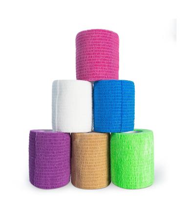 Self Adhesive Bandage Wrap: Non-Woven Breathable & Water-Resistant Vet Wrap for First - Ideal for Stretch Self Adhesive - Multicolor - 6 Rolls 3 x 5 Yard