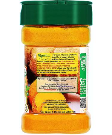 Rani Organic Turmeric (Haldi) Root Powder Spice - High Curcumin Content - 3oz PET Jar | USDA Certified Organic | Vegan, Gluten Friendly, NON-GMO - Indian Origin - Buy Online on GoSupps.com