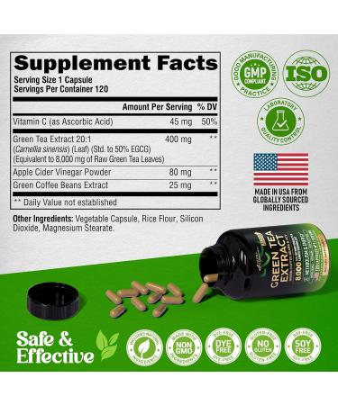Green Tea Extract - 50% EGCG Extra Strength 20:1 Extract - Natural Green Tea Supplement + Green Coffee Beans & Apple Cider Vinegar - Energy & Metabolism Support - for Men & Women - Vegan 120 Capsules - Buy Online on GoSupps.com