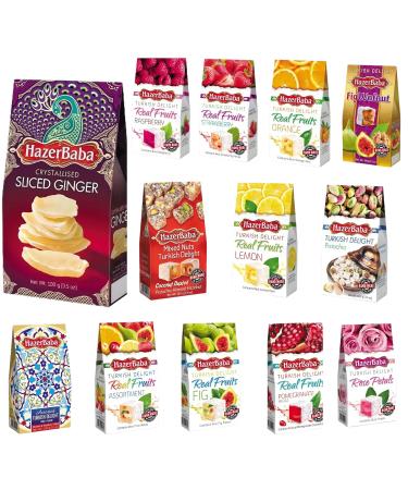 Hazer Baba Nuts & Dried Fruits Pick N Mix - Choose From 11+ Flavours | Sliced Ginger Pistachio Rose-Lemon Rose Petals and many more | Gift Set for Turkish Delight Lovers - Pack of 3 X 100g