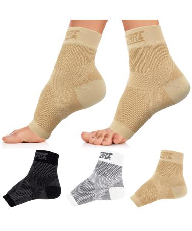 Thoxcare Plantar Fasciitis Socks for Women & Men (1 Pair)  Best Ankle Brace Foot Compression Sleeve with Arch Support for Everyday Wear, Swelling & Pain Relief, Beige, Small Beige Small