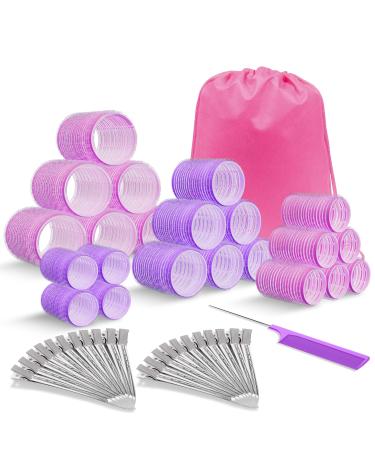 46 Pcs Hair Rollers with clips Velcro rollers for hair volume Hair Rollers for Long Medium Short Hair 4 Sizes Jumbo Large medium small Hair Curlers rollers (22 Rollers +22 clips +1 Tail comb +1 Bag)