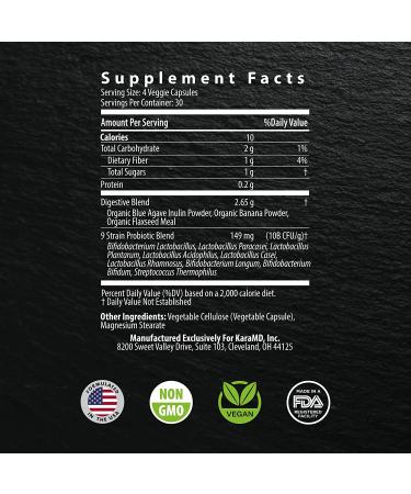 KaraMD GutBio Max Fiber Supplement with Digestive Enzymes, Prebiotics, Postbiotics & Probiotics - 30 Servings (120 Capsules) - Buy Online on GoSupps.com