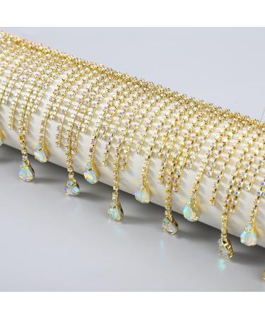 1 Yard Crystal Rhinestone Trim Ribbon Tassel Chain for Wedding Bridal Party - Drop-Gold - Buy Online on GoSupps.com