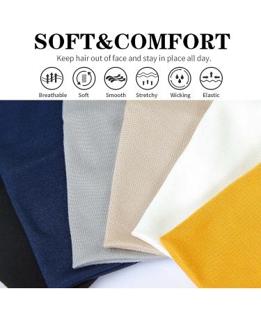 6-Piece Women's Elastic Hair Bands - Yoga Workout & Gym Headbands - Cotton Wide Headscarves in Black White Navy Yellow Light Gray & Skin Color - Summer Hair Accessories - Buy Online on GoSupps.com
